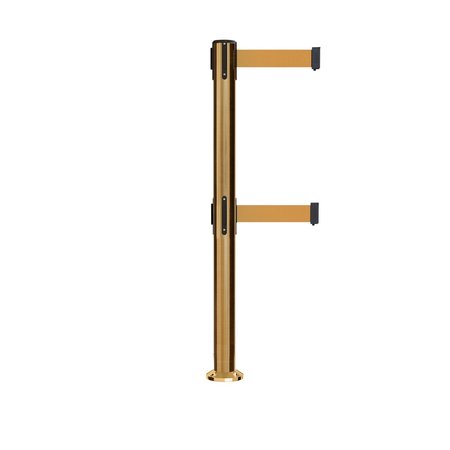 MONTOUR LINE Stanchion Dual Belt Barrier Fixed Base Sat.Brass Post 11ft.Brown Belt MX630DF-SB-BN-110